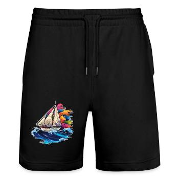 Segeln Synthwave - Stanley/Stella Unisex Bio Joggingshorts Trainer  - Schwarz - Vorne - Nik (191cm) & Marisol (170cm)