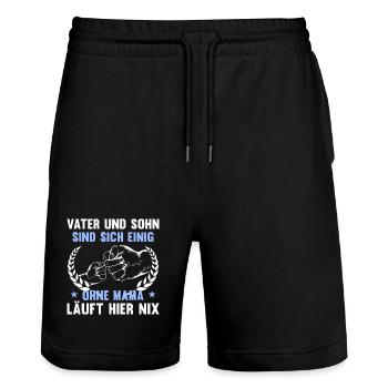 Ohne Mama läuft hier nix - Stanley/Stella Unisex Bio Joggingshorts Trainer  - Schwarz - Vorne - Nik (191cm) & Marisol (170cm)