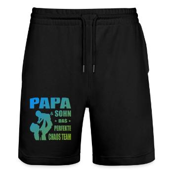 Bester Papa Und Sohn Partnerlook Outfit - Stanley/Stella Unisex Bio Joggingshorts Trainer  - Schwarz - Vorne - Nik (191cm) & Marisol (170cm)