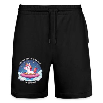 Licorne vue de l’espace - Short de jogging bio TRAINER Stanley/Stella unisexe - noir - Devant - Nik (191cm) & Marisol (170cm)