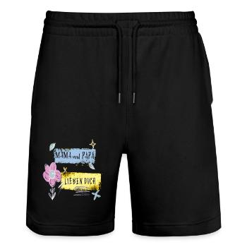 Mama und Papa lieben dich - Stanley/Stella Unisex Bio Joggingshorts Trainer  - Schwarz - Vorne - Nik (191cm) & Marisol (170cm)