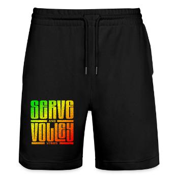 Tennis serve and volley vibes jamaica style - Stanley/Stella Trainer Unisex Organic Jogging Shorts - black - Front - Nik (191cm) & Marisol (170cm)