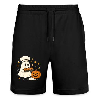Halloween ghost with chef's hat and pumpkin - Stanley/Stella Trainer Unisex Organic Jogging Shorts - black - Front - Nik (191cm) & Marisol (170cm)