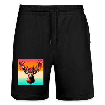 Hirsch - Stanley/Stella Unisex Bio Joggingshorts Trainer  - Schwarz - Vorne - Nik (191cm) & Marisol (170cm)
