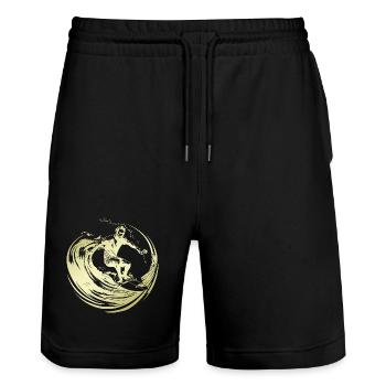 Surfer Silhouette Surfing - Stanley/Stella Trainer Unisex Organic Jogging Shorts - black - Front - Nik (191cm) & Marisol (170cm)