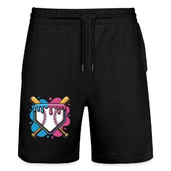 Baseball Home Plate Pink Blau Gekreuzte Schlaeger - Stanley/Stella Unisex Bio Joggingshorts Trainer  - Schwarz - Vorne - Nik (191cm) & Marisol (170cm)