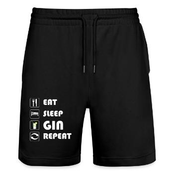 Gin Statement EAT SLEEP GIN REPEAT - Stanley/Stella Unisex Bio Joggingshorts Trainer  - Schwarz - Vorne - Nik (191cm) & Marisol (170cm)