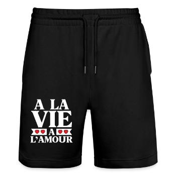 Life and Love Red Hearts - Stanley/Stella Trainer Unisex Organic Jogging Shorts - black - Front - Nik (191cm) & Marisol (170cm)