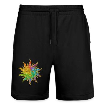 Rainbow Sun Glitter Star - Stanley/Stella Trainer Unisex Organic Jogging Shorts - black - Front - Nik (191cm) & Marisol (170cm)