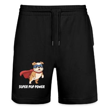 Cape de chien super-héros - Short de jogging bio TRAINER Stanley/Stella unisexe - noir - Devant - Nik (191cm) & Marisol (170cm)
