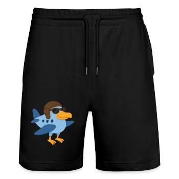 A super bird plane - Stanley/Stella Trainer Unisex Organic Jogging Shorts - black - Front - Nik (191cm) & Marisol (170cm)