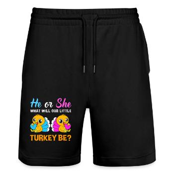Thanksgiving Gender Reveal Future Maman - Short de jogging bio TRAINER Stanley/Stella unisexe - noir - Devant - Nik (191cm) & Marisol (170cm)