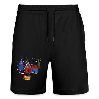 Winter houses with snow - Stanley/Stella Trainer Unisex Organic Jogging Shorts - black - Front - Nik (191cm) & Marisol (170cm)