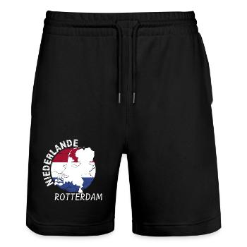 Rotterdam - Stanley/Stella Trainer Unisex Organic Jogging Shorts - black - Front - Nik (191cm) & Marisol (170cm)