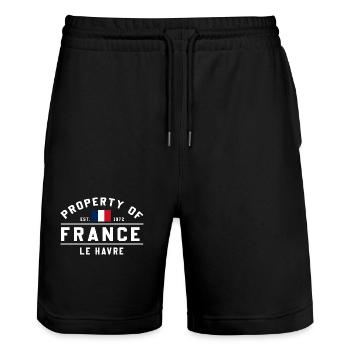 De France Le Havre Marque - Short de jogging bio TRAINER Stanley/Stella unisexe - noir - Devant - Nik (191cm) & Marisol (170cm)