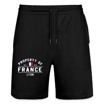 French Property Law Lyon 1872 - Stanley/Stella Trainer Unisex Organic Jogging Shorts - black - Front - Nik (191cm) & Marisol (170cm)
