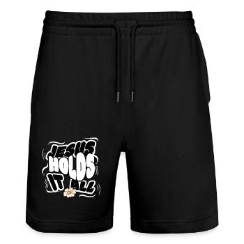 Jesus Holds It All Christian Encouragement Faith - Stanley/Stella Trainer Unisex Organic Jogging Shorts - black - Front - Nik (191cm) & Marisol (170cm)