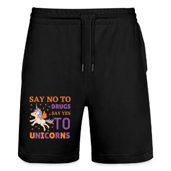 No drugs yes to unicorns - Short de jogging bio TRAINER Stanley/Stella unisexe - noir - Devant - Nik (191cm) & Marisol (170cm)