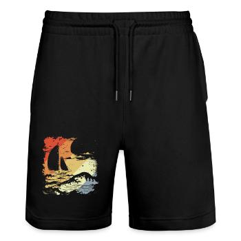 Segeln Vintage Look - Stanley/Stella Unisex Bio Joggingshorts Trainer  - Schwarz - Vorne - Nik (191cm) & Marisol (170cm)
