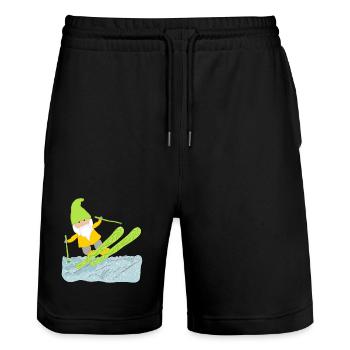 Zwerg fährt Ski, alter Skihase, Gelb, Grün - Stanley/Stella Unisex Bio Joggingshorts Trainer  - Schwarz - Vorne - Nik (191cm) & Marisol (170cm)