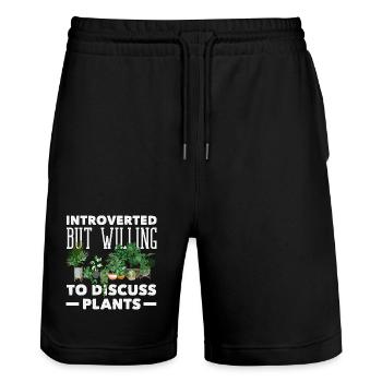 Introvert Discuss Plants Funny - Stanley/Stella Trainer Unisex Organic Jogging Shorts - black - Front - Nik (191cm) & Marisol (170cm)