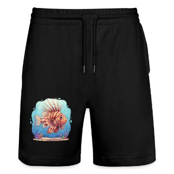 Feuerfisch Unterwasser-Pracht - Stanley/Stella Unisex Bio Joggingshorts Trainer  - Schwarz - Vorne - Nik (191cm) & Marisol (170cm)