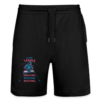 Ich höre Techno wann ich will - Stanley/Stella Unisex Bio Joggingshorts Trainer  - Schwarz - Vorne - Nik (191cm) & Marisol (170cm)