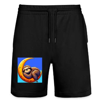 La paresse dort sur la Lune - Short de jogging bio TRAINER Stanley/Stella unisexe - noir - Devant - Nik (191cm) & Marisol (170cm)
