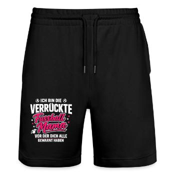 Die Verrückte Fußball Mama - Stanley/Stella Unisex Bio Joggingshorts Trainer  - Schwarz - Vorne - Nik (191cm) & Marisol (170cm)