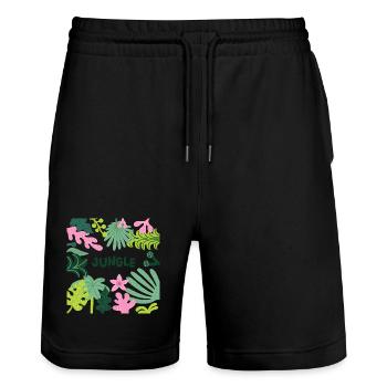 Jungle Tropical Leaves Pattern Nature Design - Stanley/Stella Unisex Bio Joggingshorts Trainer  - Schwarz - Vorne - Nik (191cm) & Marisol (170cm)