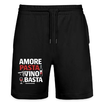 Amore Pasta Vino e Basta, humour italien - Short de jogging bio TRAINER Stanley/Stella unisexe - noir - Devant - Nik (191cm) & Marisol (170cm)