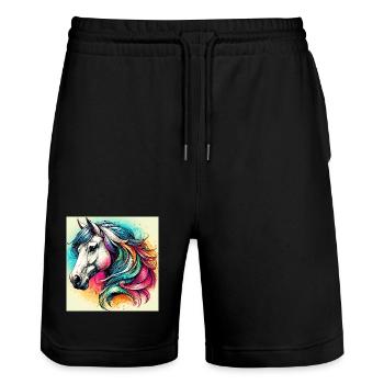 cheval - Short de jogging bio TRAINER Stanley/Stella unisexe - noir - Devant - Nik (191cm) & Marisol (170cm)