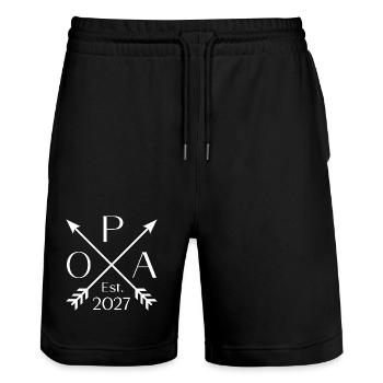 Befördert Zum Opa est. 2027 Stolzer Opa 2027 - Stanley/Stella Unisex Bio Joggingshorts Trainer  - Schwarz - Vorne - Nik (191cm) & Marisol (170cm)