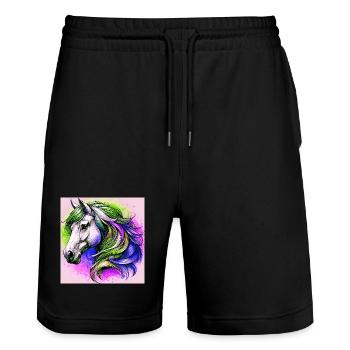 Pferd - Stanley/Stella Unisex Bio Joggingshorts Trainer  - Schwarz - Vorne - Nik (191cm) & Marisol (170cm)