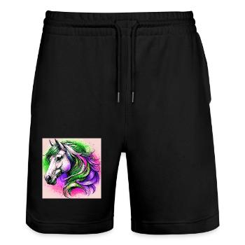 horse - Stanley/Stella Trainer Unisex Organic Jogging Shorts - black - Front - Nik (191cm) & Marisol (170cm)