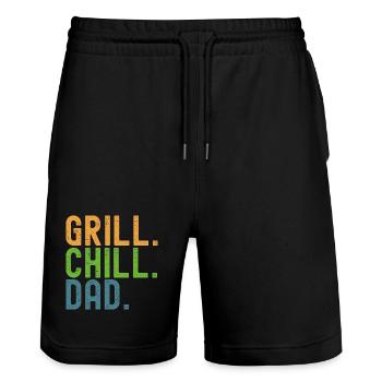 BBQ. Détends-toi. Papa. Des papas et des grillons. - Short de jogging bio TRAINER Stanley/Stella unisexe - noir - Devant - Nik (191cm) & Marisol (170cm)