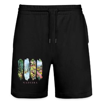 Madeira Urlaub Travel – Dschungel & Blüten Motiv - Stanley/Stella Unisex Bio Joggingshorts Trainer  - Schwarz - Vorne - Nik (191cm) & Marisol (170cm)