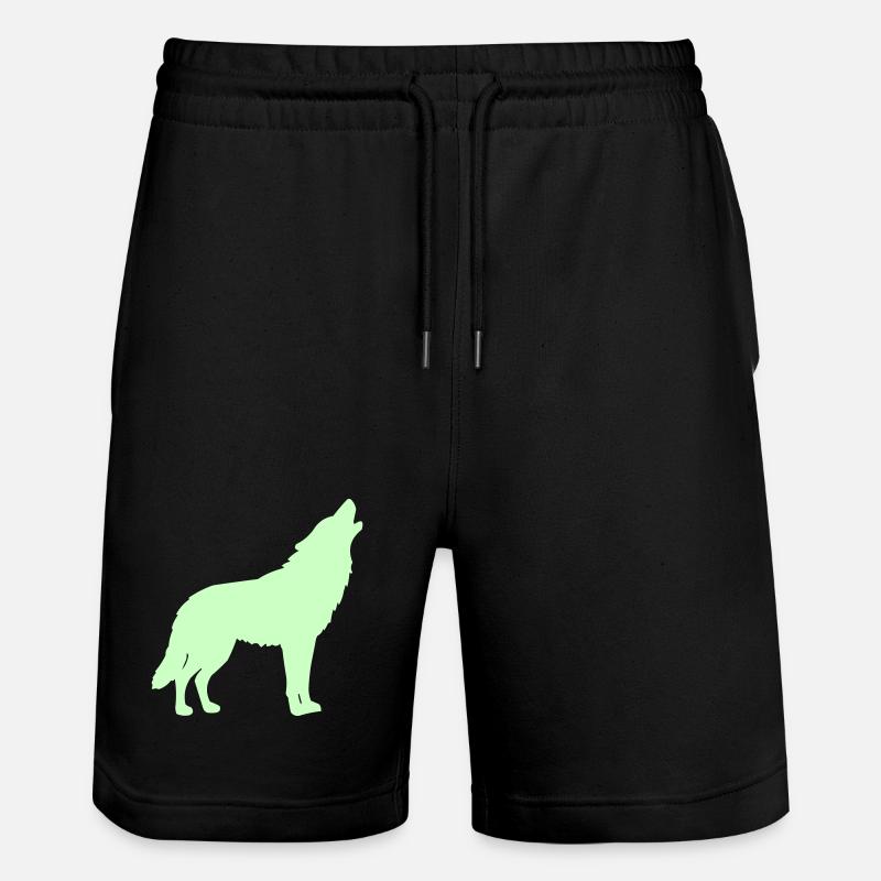 Wolf Silhouette Neon Green - Stanley/Stella Trainer Unisex Organic Jogging Shorts - black