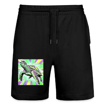 Schildkröte - Stanley/Stella Unisex Bio Joggingshorts Trainer  - Schwarz - Vorne - Nik (191cm) & Marisol (170cm)