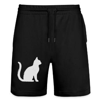 Katze - Stanley/Stella Unisex Bio Joggingshorts Trainer  - Schwarz - Vorne - Nik (191cm) & Marisol (170cm)