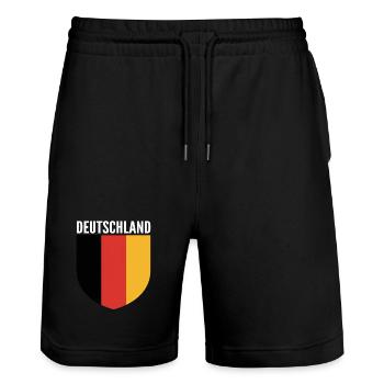 Deutschland Schildflagge Design - Stanley/Stella Unisex Bio Joggingshorts Trainer  - Schwarz - Vorne - Nik (191cm) & Marisol (170cm)