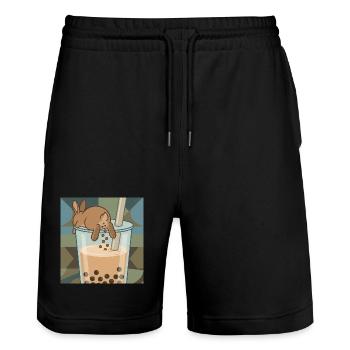 Bubble Tea Boba Drôle de Lapin mignon - Short de jogging bio TRAINER Stanley/Stella unisexe - noir - Devant - Nik (191cm) & Marisol (170cm)