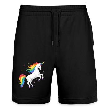 Geometric Rainbow Unicorn - Stanley/Stella Trainer Unisex Organic Jogging Shorts - black - Front - Nik (191cm) & Marisol (170cm)