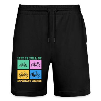Fahrrad Life is full of improtant choices - Stanley/Stella Unisex Bio Joggingshorts Trainer  - Schwarz - Vorne - Nik (191cm) & Marisol (170cm)