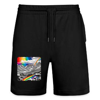 Regenbogen in der Natur mit Berge - Stanley/Stella Unisex Bio Joggingshorts Trainer  - Schwarz - Vorne - Nik (191cm) & Marisol (170cm)