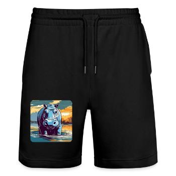 Hippopotame au coucher du soleil - Short de jogging bio TRAINER Stanley/Stella unisexe - noir - Devant - Nik (191cm) & Marisol (170cm)