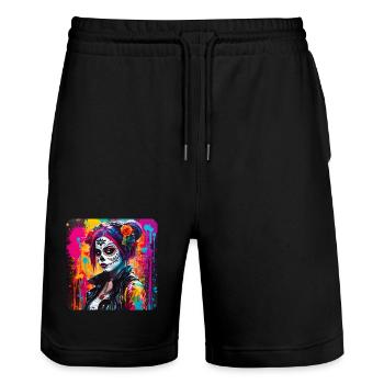 Dia de los Muertos Frau - Stanley/Stella Unisex Bio Joggingshorts Trainer  - Schwarz - Vorne - Nik (191cm) & Marisol (170cm)