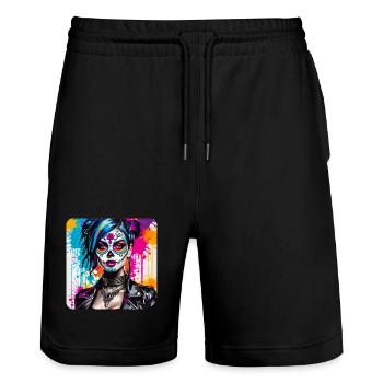 Dia de los Muertos Frau - Stanley/Stella Unisex Bio Joggingshorts Trainer  - Schwarz - Vorne - Nik (191cm) & Marisol (170cm)