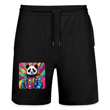 Cooler Punker Panda Bär - Stanley/Stella Unisex Bio Joggingshorts Trainer  - Schwarz - Vorne - Nik (191cm) & Marisol (170cm)