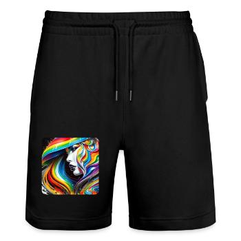 Femme dans le style graffiti - Short de jogging bio TRAINER Stanley/Stella unisexe - noir - Devant - Nik (191cm) & Marisol (170cm)